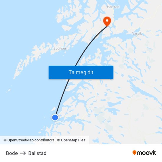 Bodø to Ballstad map