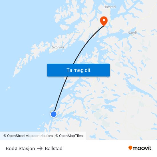 Bodø Stasjon to Ballstad map