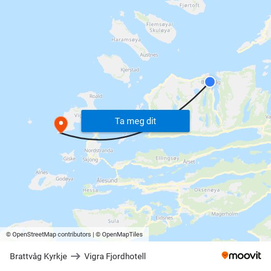 Brattvåg Kyrkje to Vigra Fjordhotell map