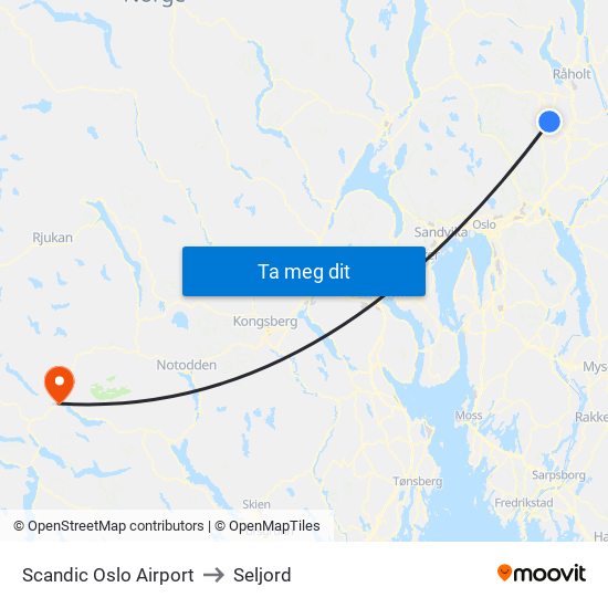 Scandic Oslo Airport to Seljord map