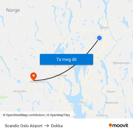 Scandic Oslo Airport to Dokka map