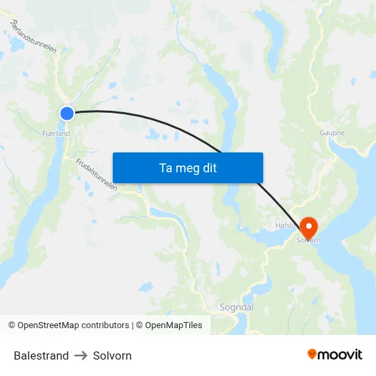 Balestrand to Solvorn map