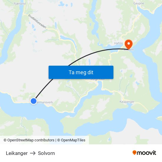 Leikanger to Solvorn map