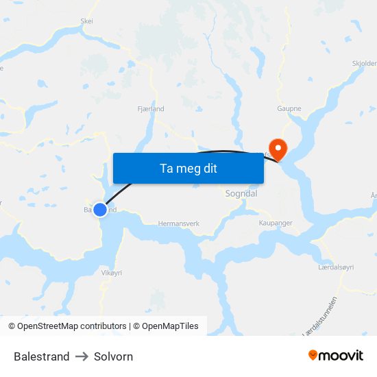 Balestrand to Solvorn map