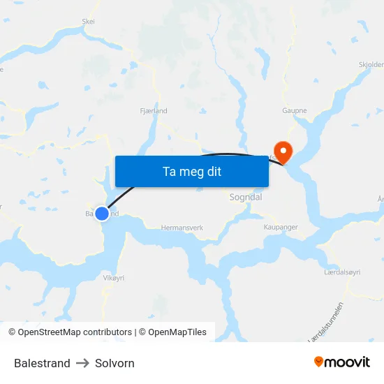 Balestrand to Solvorn map
