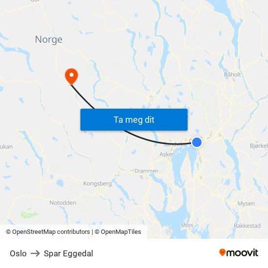 Oslo to Spar Eggedal map