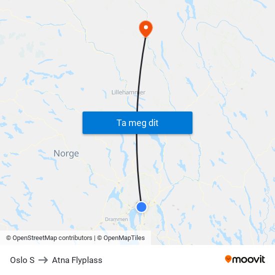 Oslo S to Atna Flyplass map