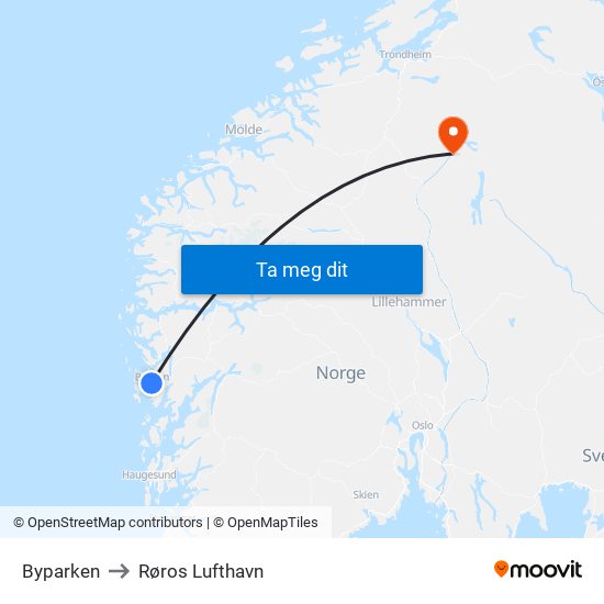 Byparken to Røros Lufthavn map