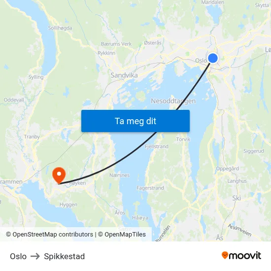 Oslo to Spikkestad map