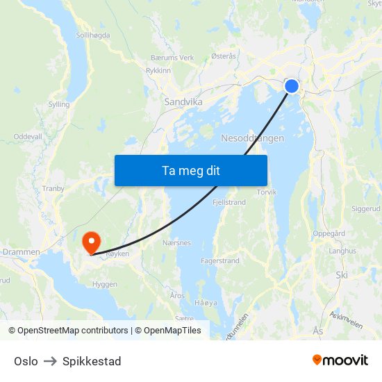 Oslo to Spikkestad map