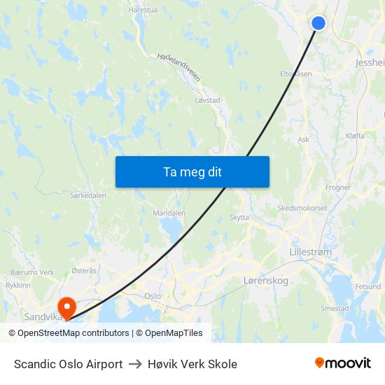 Scandic Oslo Airport to Høvik Verk Skole map