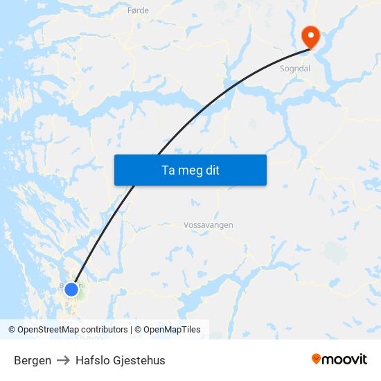 Bergen to Hafslo Gjestehus map