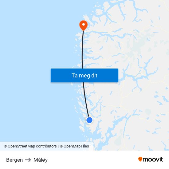 Bergen to Måløy map