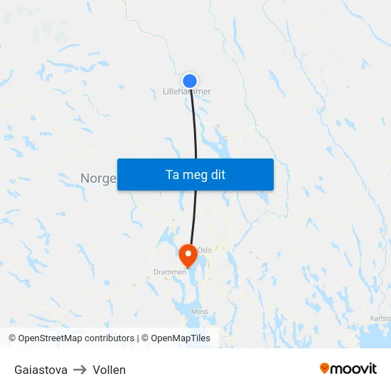 Gaiastova to Vollen map