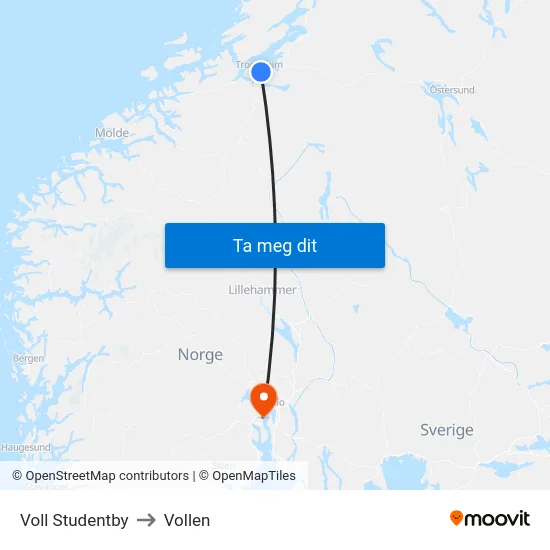 Voll Studentby to Vollen map