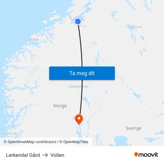 Lerkendal Gård to Vollen map