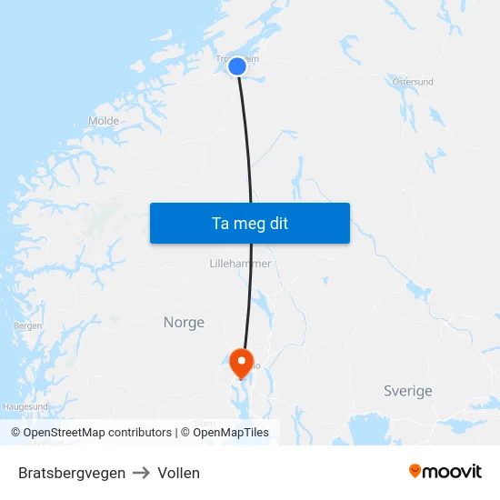 Bratsbergvegen to Vollen map