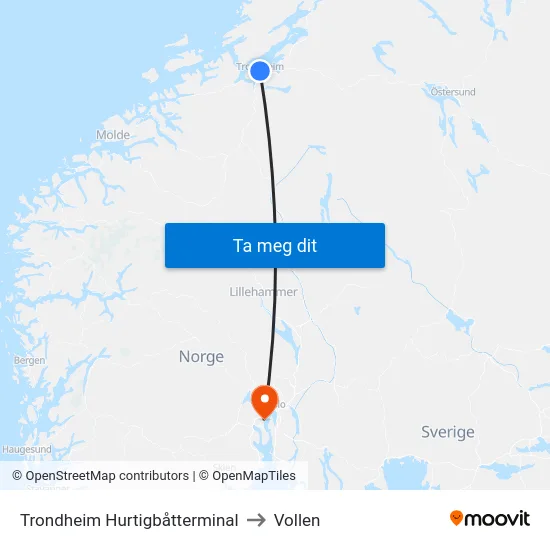 Trondheim Hurtigbåtterminal to Vollen map
