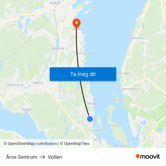 Åros Sentrum to Vollen map