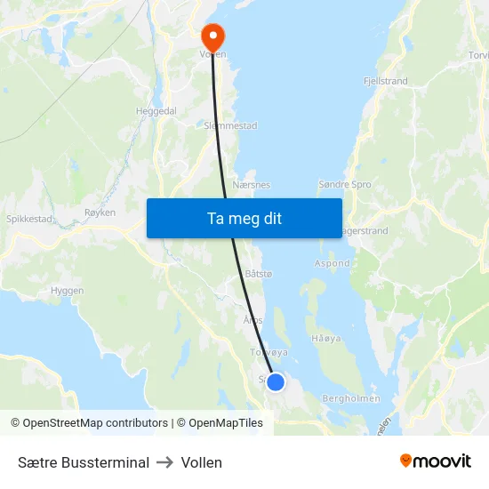 Sætre Bussterminal to Vollen map