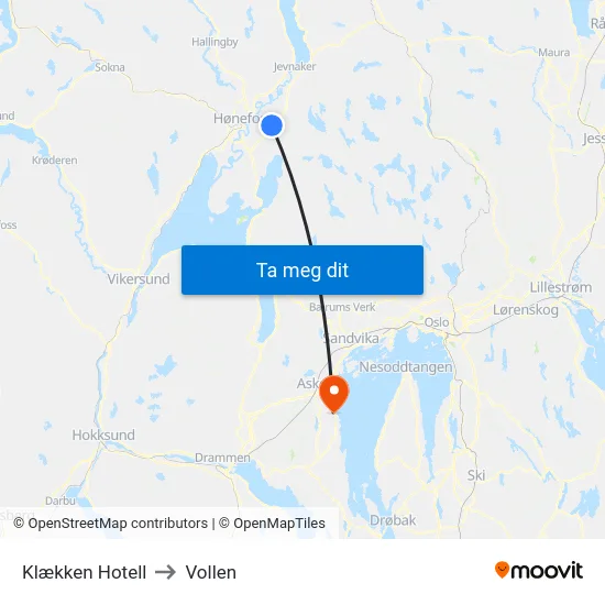 Klækken Hotell to Vollen map