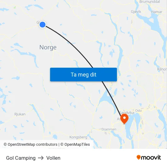 Gol Camping to Vollen map