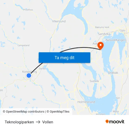 Teknologiparken to Vollen map