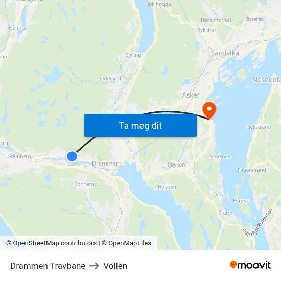 Drammen Travbane to Vollen map