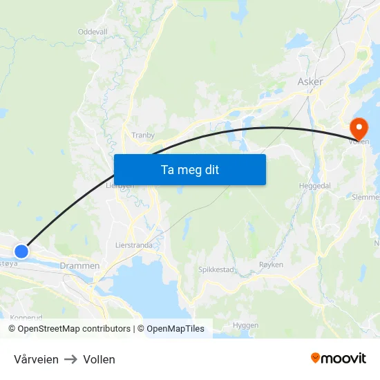 Vårveien to Vollen map