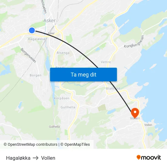 Hagaløkka to Vollen map