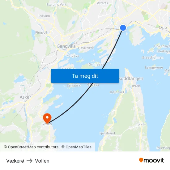 Vækerø to Vollen map
