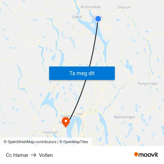 Cc Hamar to Vollen map