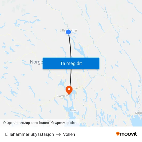 Lillehammer Skysstasjon to Vollen map