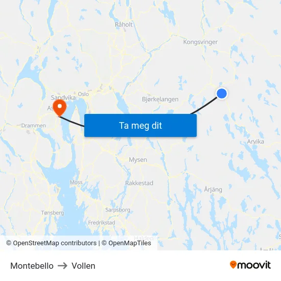 Montebello to Vollen map
