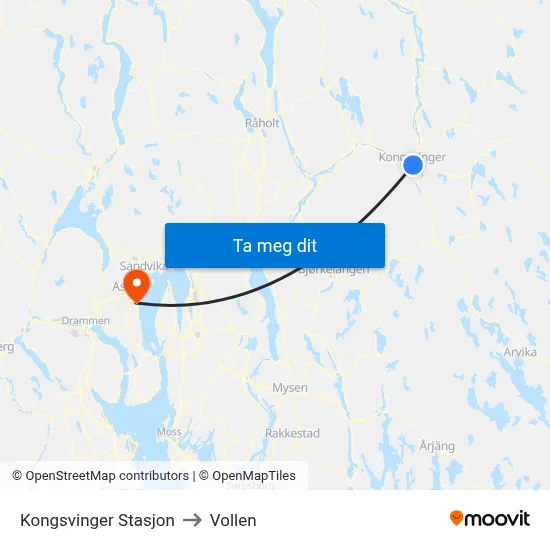 Kongsvinger Stasjon to Vollen map