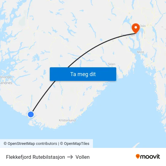 Flekkefjord Rutebilstasjon to Vollen map