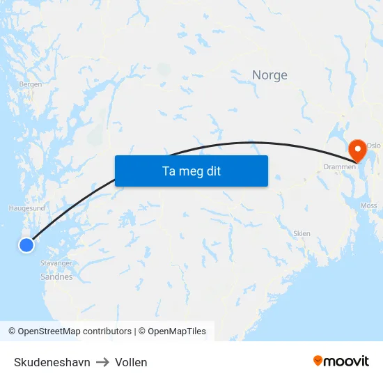 Skudeneshavn to Vollen map
