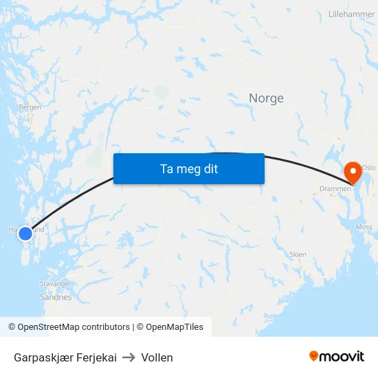 Garpaskjær Ferjekai to Vollen map