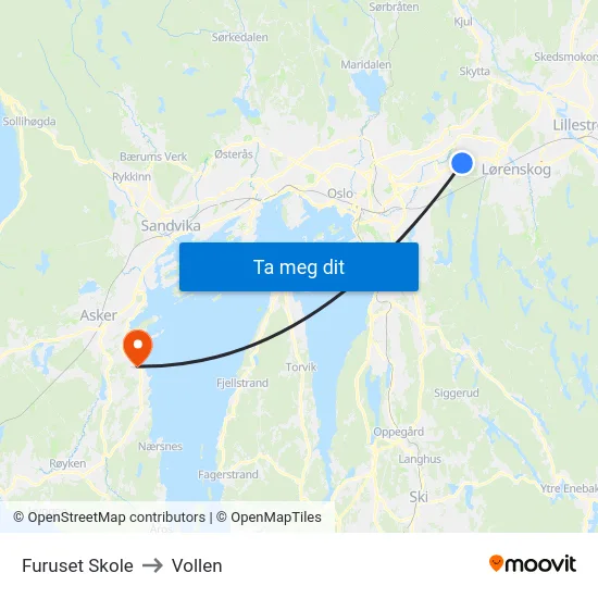 Furuset Skole to Vollen map