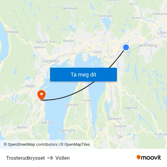 Trosterudkrysset to Vollen map