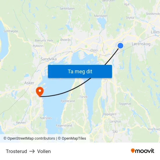 Trosterud to Vollen map