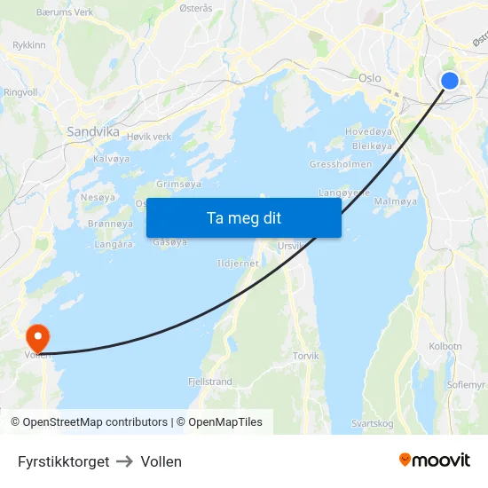 Fyrstikktorget to Vollen map