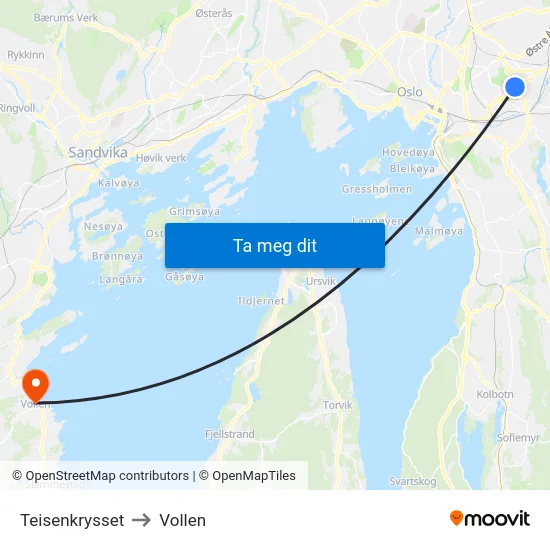 Teisenkrysset to Vollen map