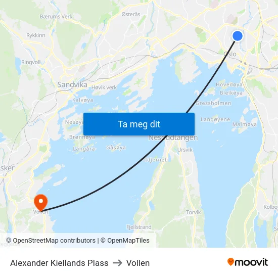 Alexander Kiellands Plass to Vollen map