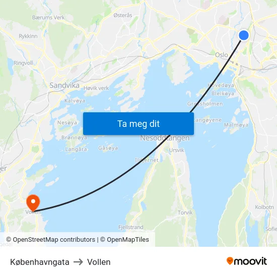 Københavngata to Vollen map