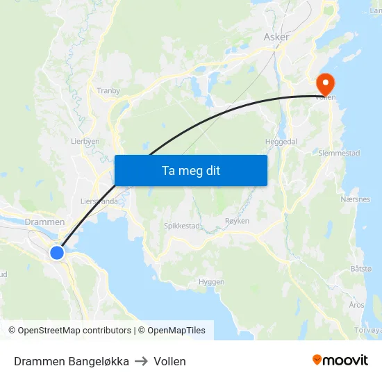 Drammen Bangeløkka to Vollen map