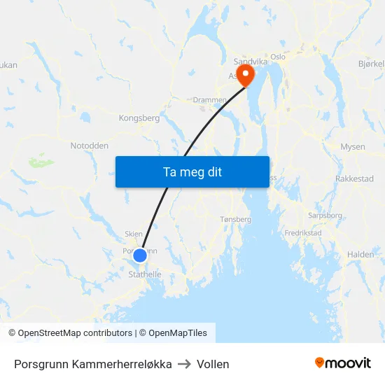 Porsgrunn Kammerherreløkka to Vollen map