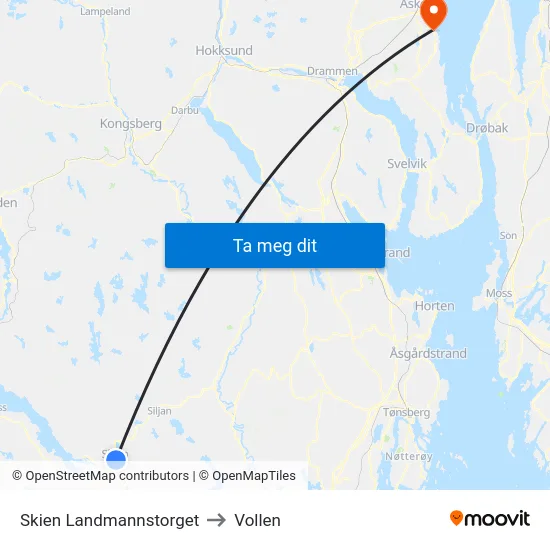 Skien Landmannstorget to Vollen map
