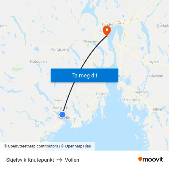 Skjelsvik Knutepunkt to Vollen map