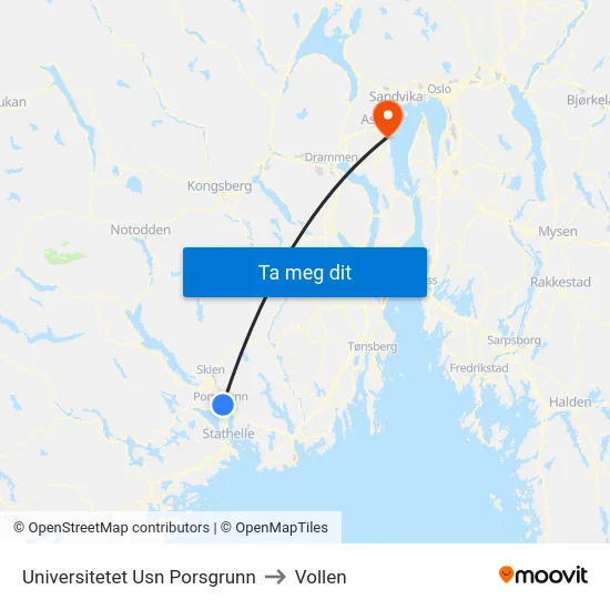 Universitetet Usn Porsgrunn to Vollen map